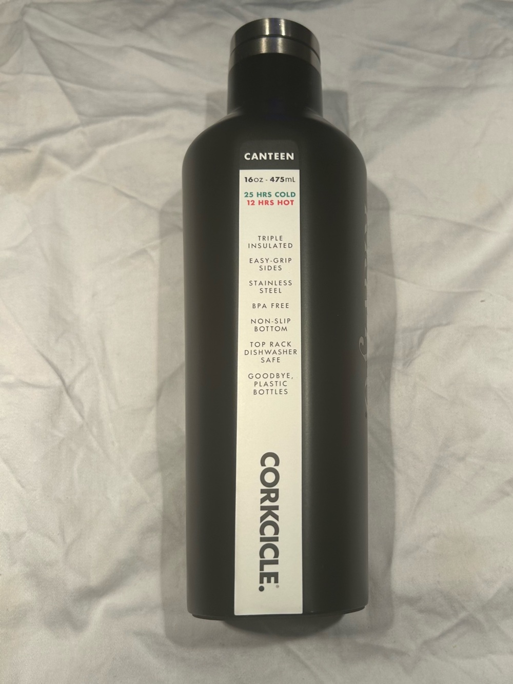 Corkcicle Black Stainless Steel Canteen Bottle- 16 oz